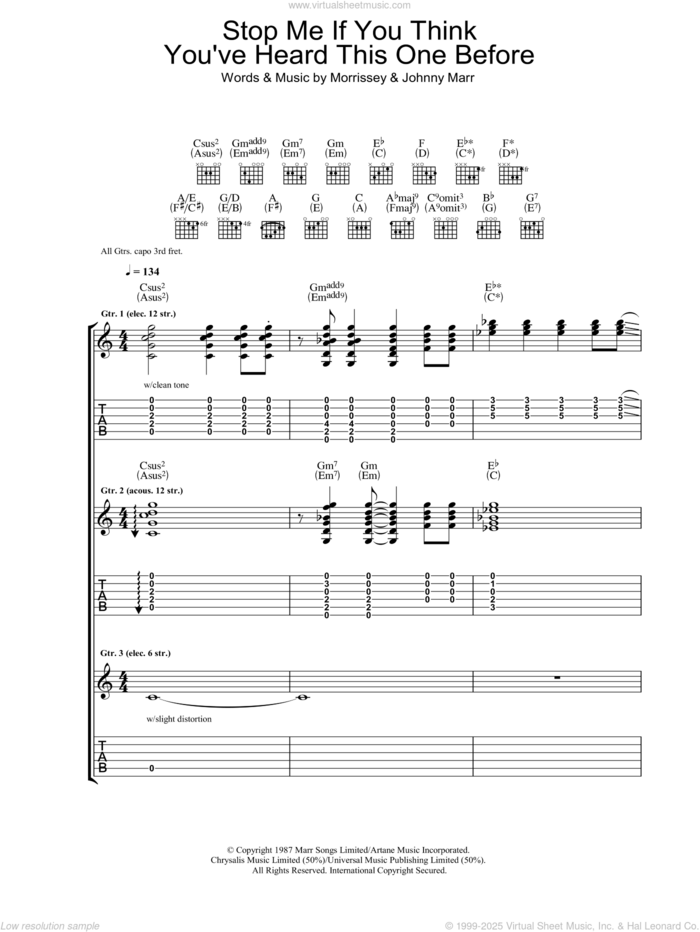 Stop Me If You Think You've Heard This One Before sheet music for guitar (tablature) by The Smiths, Johnny Marr and Steven Morrissey, intermediate skill level