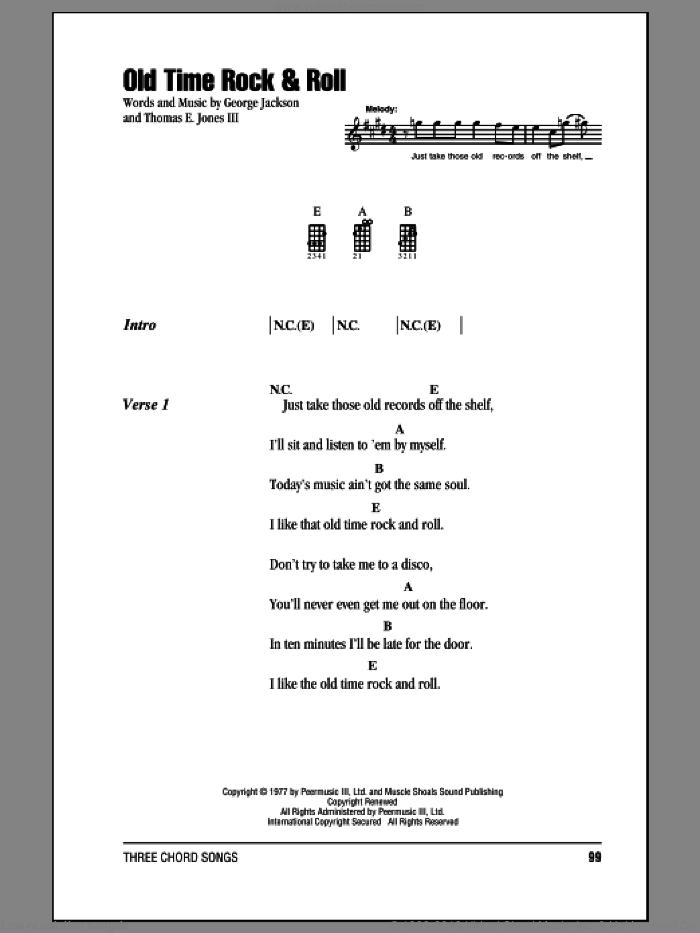 Old Time Rock and Roll sheet music for ukulele (chords) by Bob Seger, George Jackson and Tom Jones, intermediate skill level