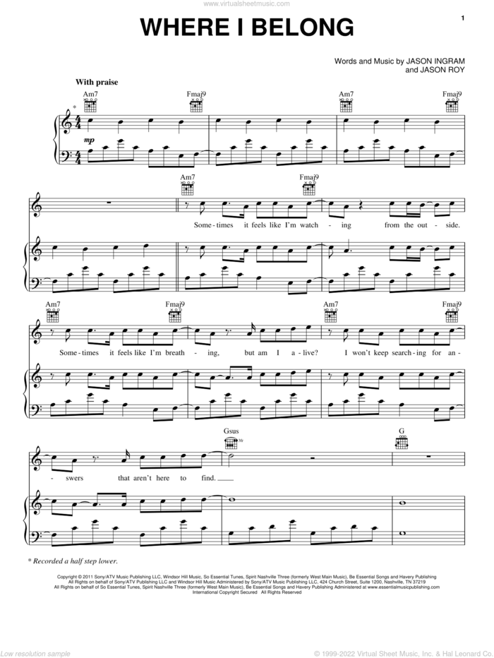 Where I Belong sheet music for voice, piano or guitar by Building 429, Jason Ingram and Jason Roy, intermediate skill level