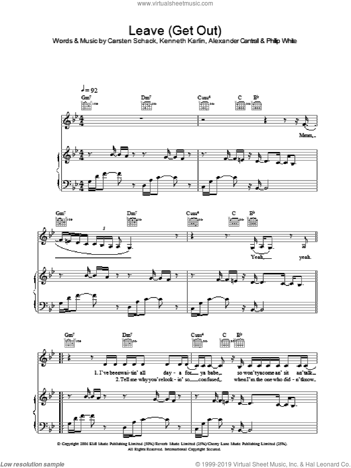 Leave (Get Out) sheet music for voice, piano or guitar by JoJo, Alexander Cantrall, Carsten Schack, Kenneth Karlin and Phillip White, intermediate skill level
