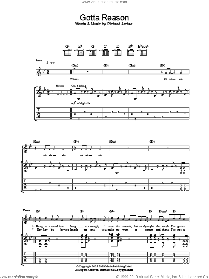 Gotta Reason sheet music for guitar (tablature) by Hard-Fi and Richard Archer, intermediate skill level