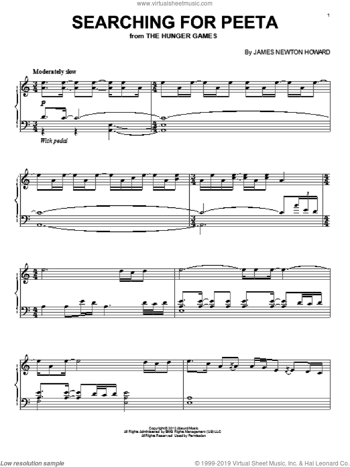 Searching For Peeta sheet music for piano solo by James Newton Howard, intermediate skill level