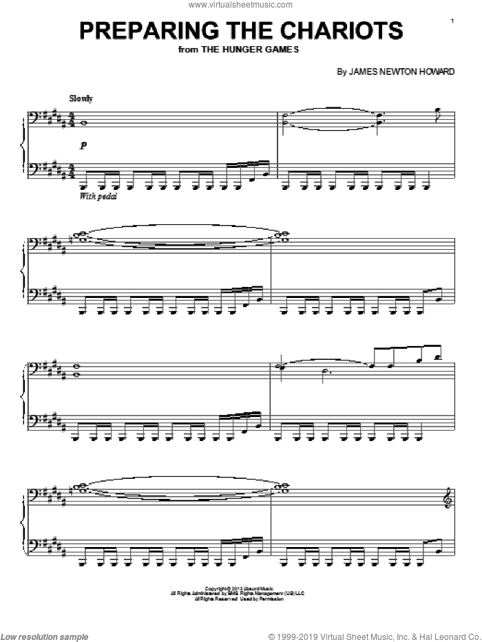 Preparing The Chariots sheet music for piano solo by James Newton Howard, intermediate skill level