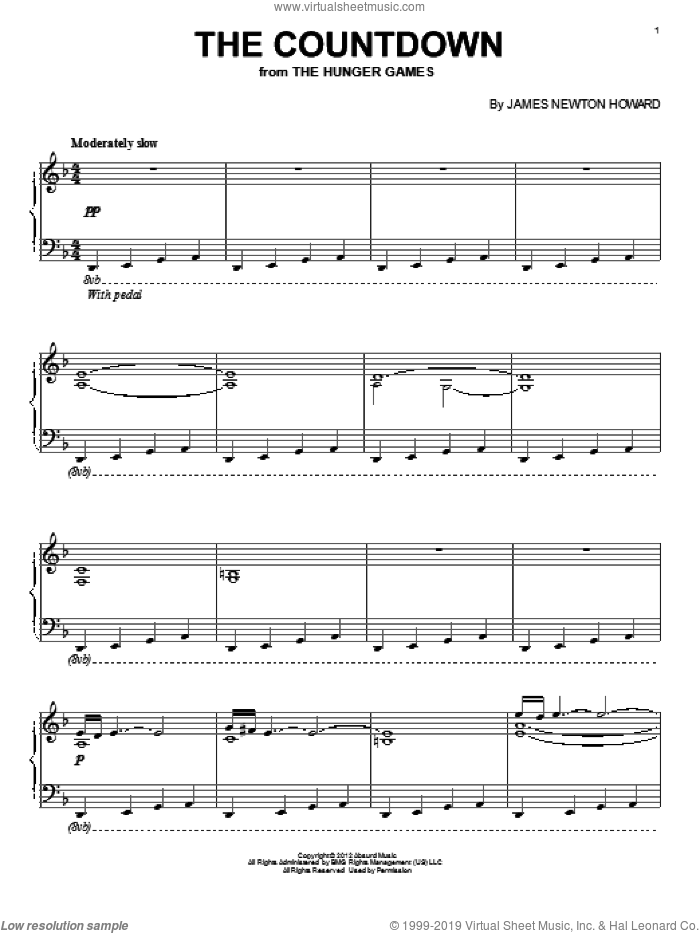 The Countdown sheet music for piano solo by James Newton Howard, intermediate skill level