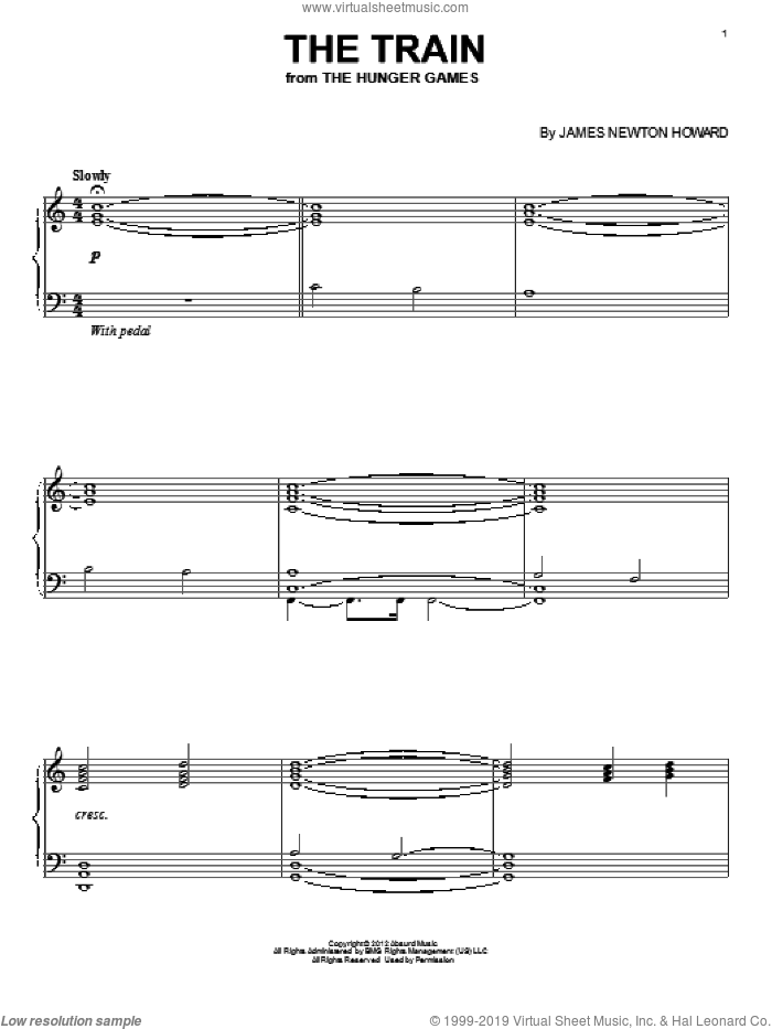 The Train sheet music for piano solo by James Newton Howard, intermediate skill level