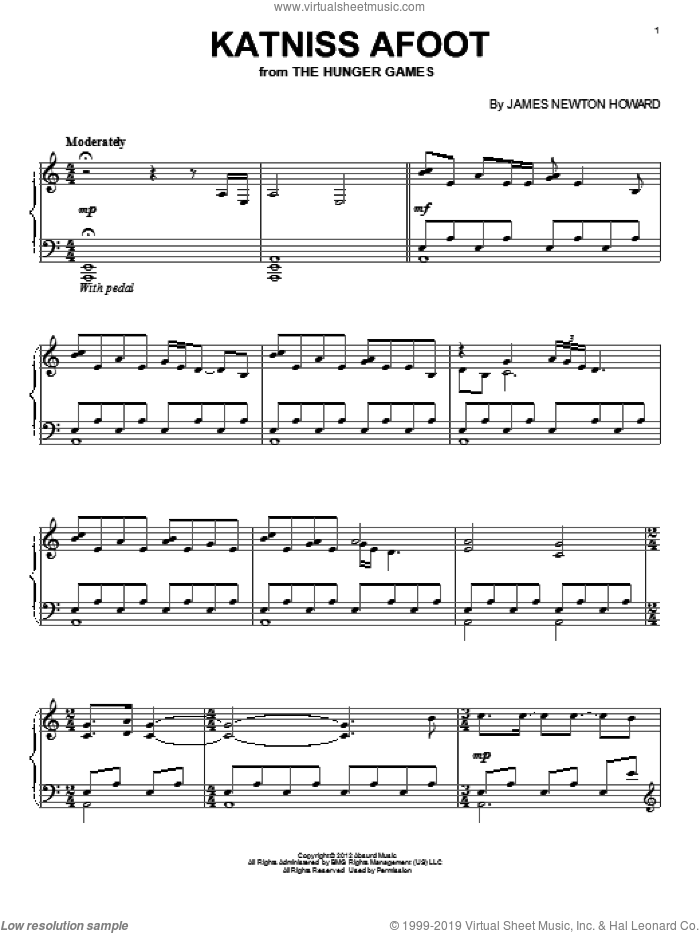 Katniss Afoot sheet music for piano solo by James Newton Howard, intermediate skill level