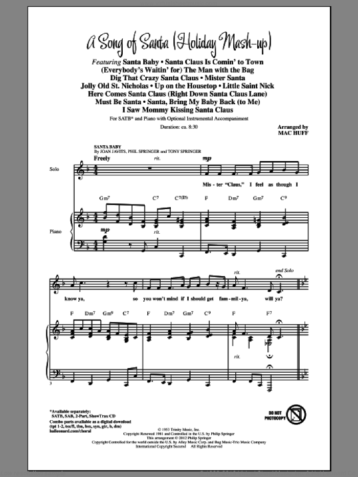 A Song Of Santa (Medley) sheet music for choir (SATB: soprano, alto, tenor, bass) by Mac Huff, intermediate skill level