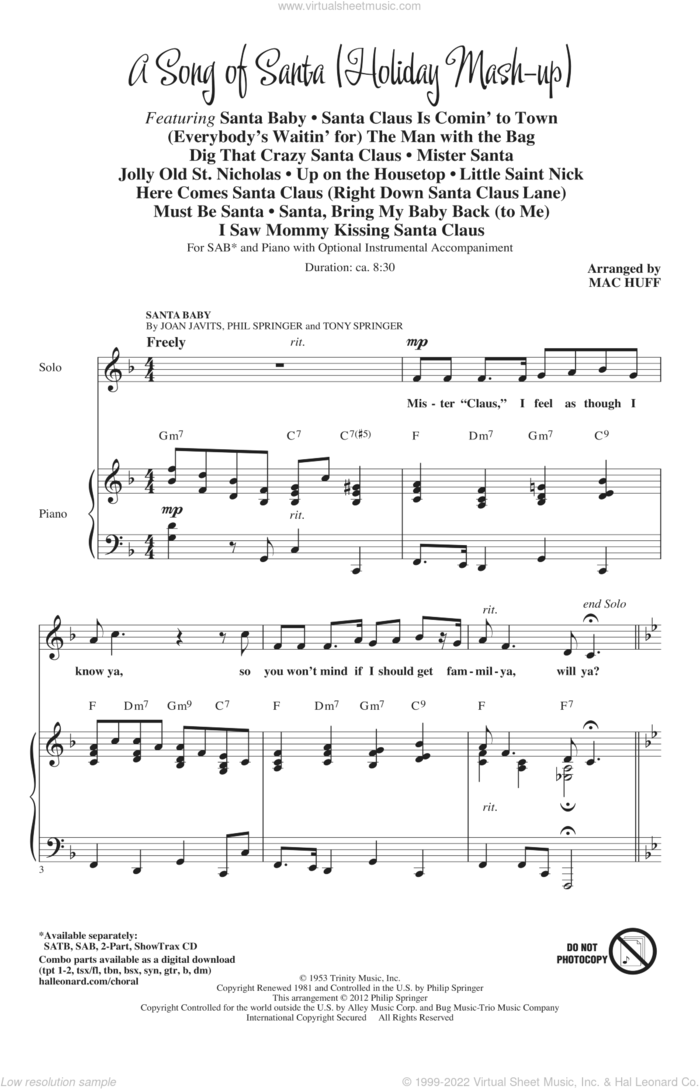 A Song Of Santa (Medley) sheet music for choir (SAB: soprano, alto, bass) by Mac Huff, intermediate skill level