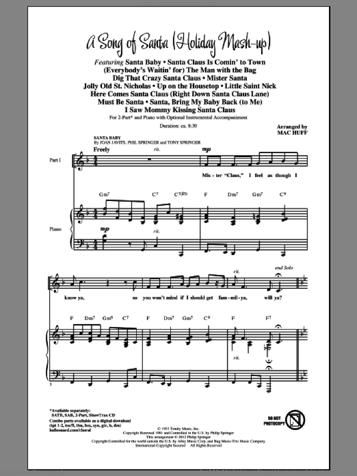 A Song Of Santa (Medley) sheet music for choir (2-Part) by Mac Huff, intermediate duet