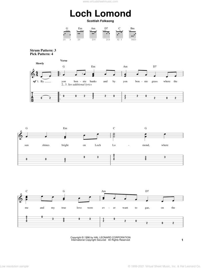 Loch Lomond (arr. Mark Phillips) sheet music for guitar solo (easy tablature), easy guitar (easy tablature)