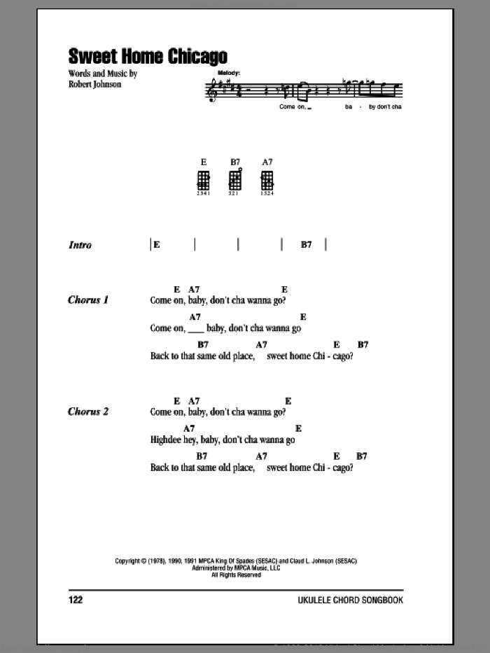 Sweet Home Chicago sheet music for ukulele (chords) by Robert Johnson, intermediate skill level
