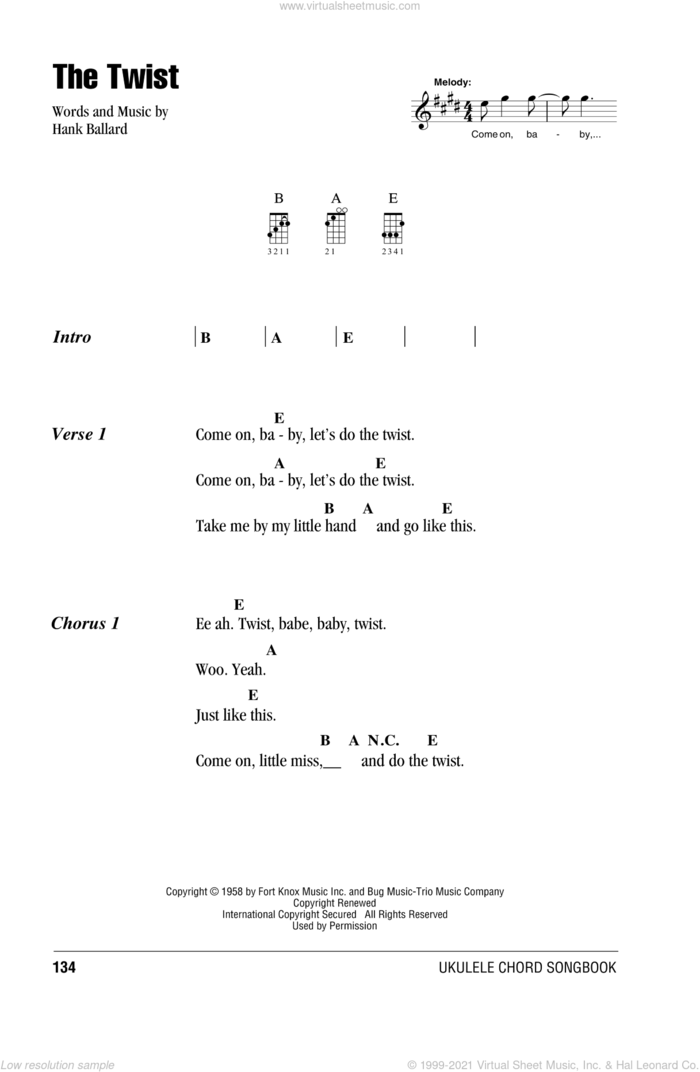 The Twist sheet music for ukulele (chords) by Chubby Checker and Hank Ballard, intermediate skill level