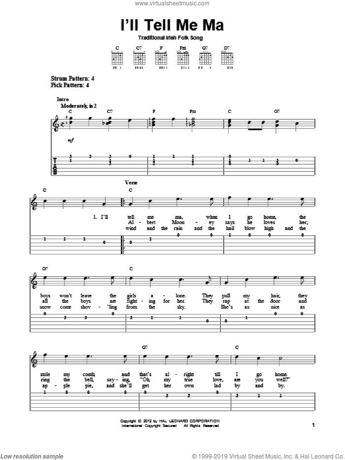 I'll Tell Me Ma sheet music for guitar solo (easy tablature), easy guitar (easy tablature)