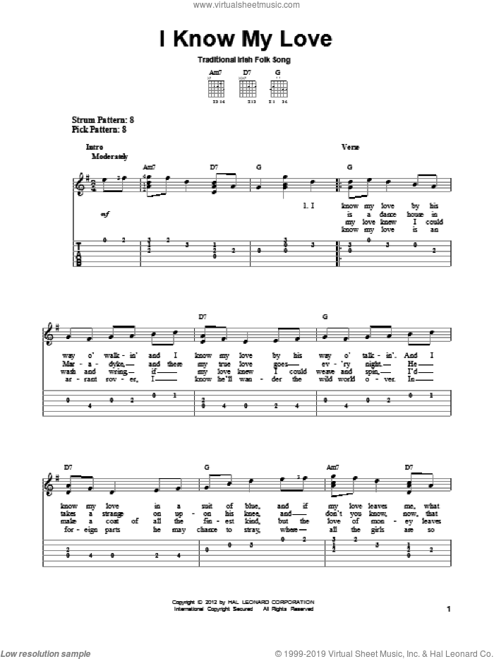I Know My Love sheet music for guitar solo (easy tablature), easy guitar (easy tablature)