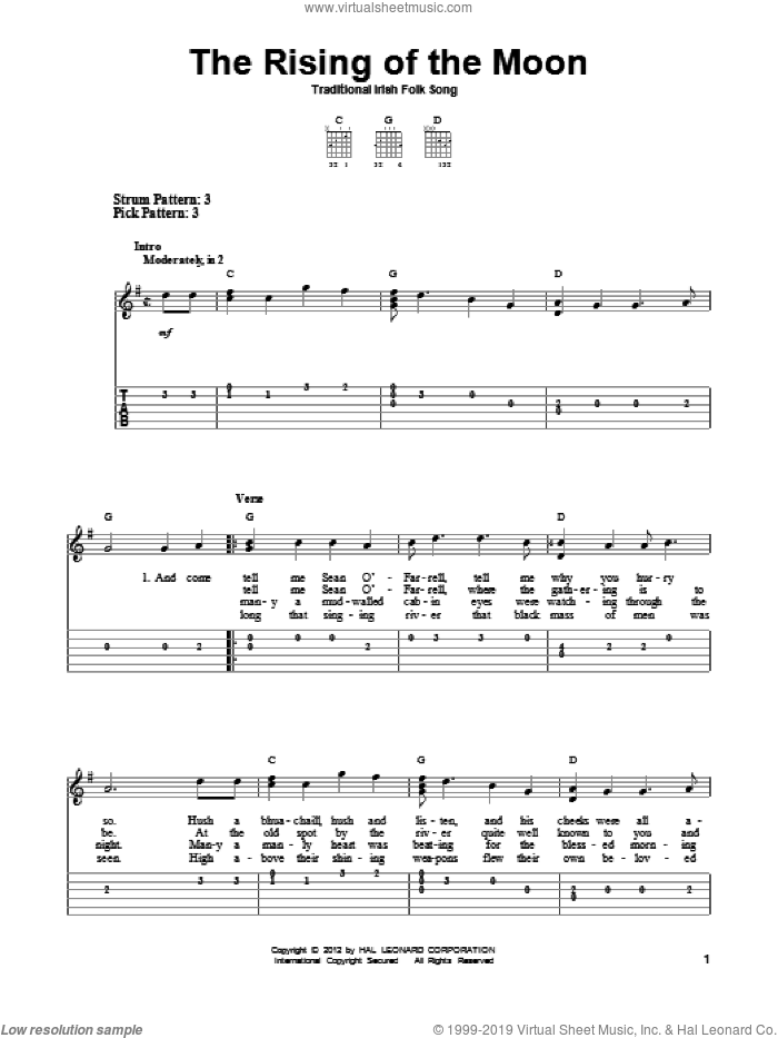 The Rising Of The Moon sheet music for guitar solo (easy tablature), easy guitar (easy tablature)