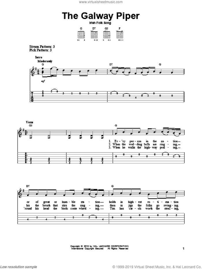 The Galway Piper sheet music for guitar solo (easy tablature), easy guitar (easy tablature)