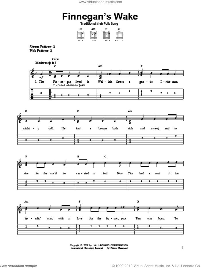 Finnegan's Wake sheet music for guitar solo (easy tablature), easy guitar (easy tablature)