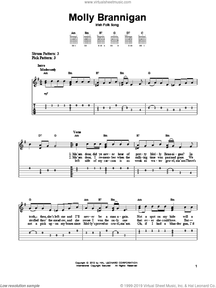 Molly Brannigan sheet music for guitar solo (easy tablature), easy guitar (easy tablature)