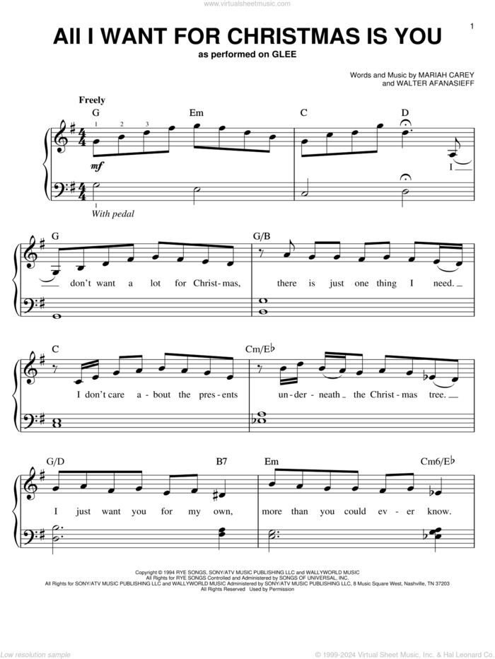 All I Want For Christmas Is You sheet music for piano solo by Michael Buble, Mariah Carey and Walter Afanasieff, easy skill level