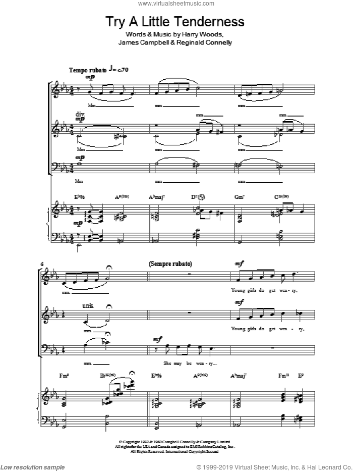 Try A Little Tenderness sheet music for voice, piano or guitar by Otis Redding, Jeremy Birchall, The Commitments, Harry Woods, James Campbell and Reg Connelly, intermediate skill level