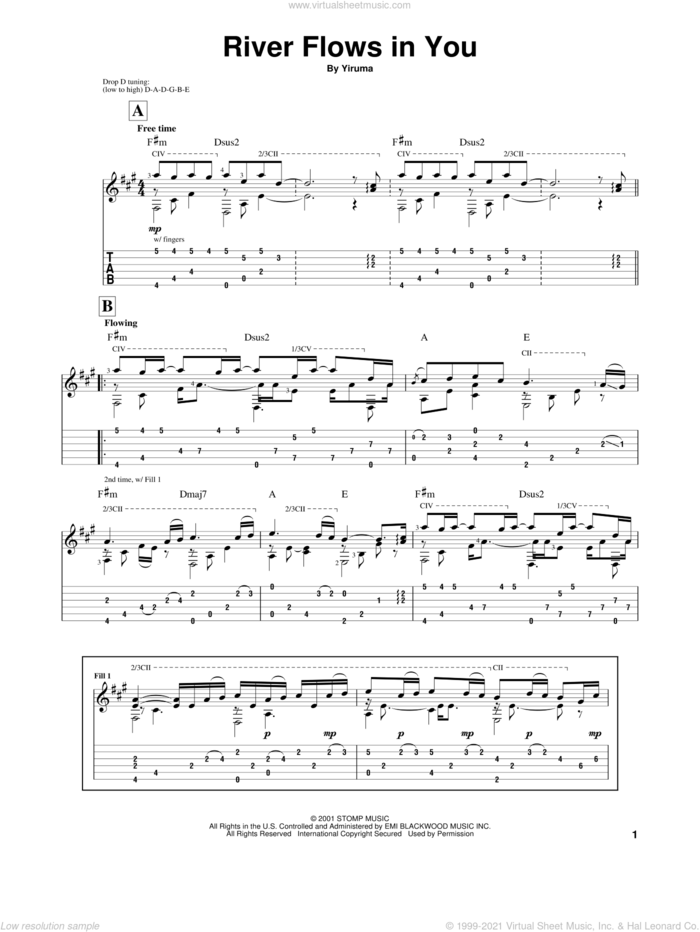 River Flows In You sheet music for guitar solo by Yiruma, intermediate skill level
