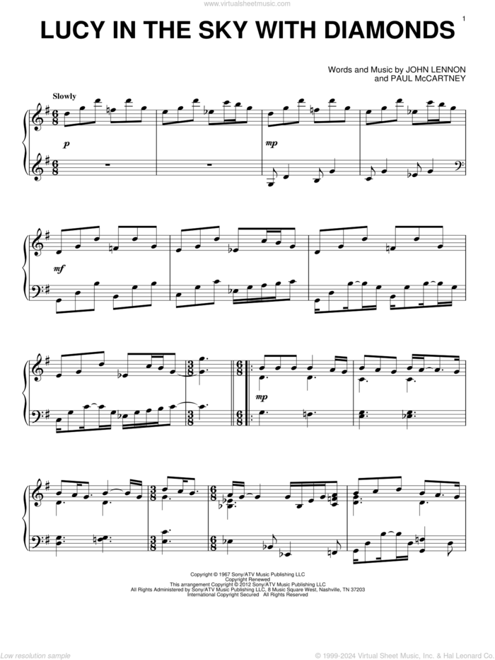 Lucy In The Sky With Diamonds sheet music for piano solo by Elton John, John Lennon and Paul McCartney, intermediate skill level