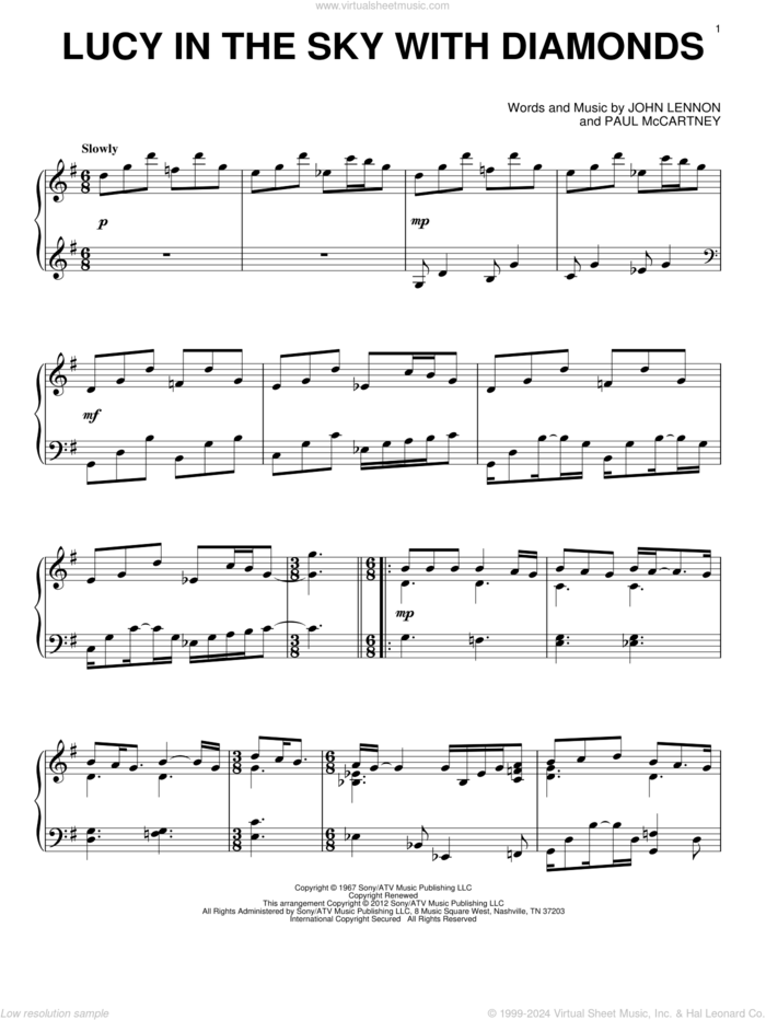 Lucy In The Sky With Diamonds sheet music for piano solo by Elton John, John Lennon and Paul McCartney, intermediate skill level