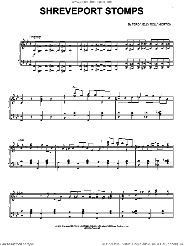 Shreveport Stomps sheet music for voice, piano or guitar by Jelly Roll Morton, intermediate skill level