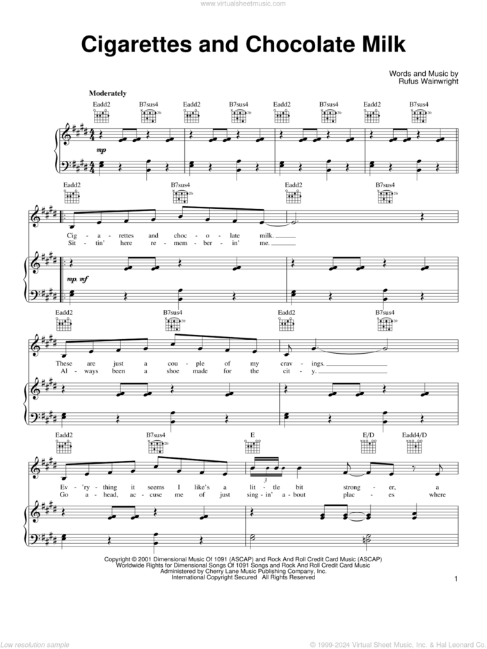 Cigarettes And Chocolate Milk sheet music for voice, piano or guitar by Rufus Wainwright, intermediate skill level