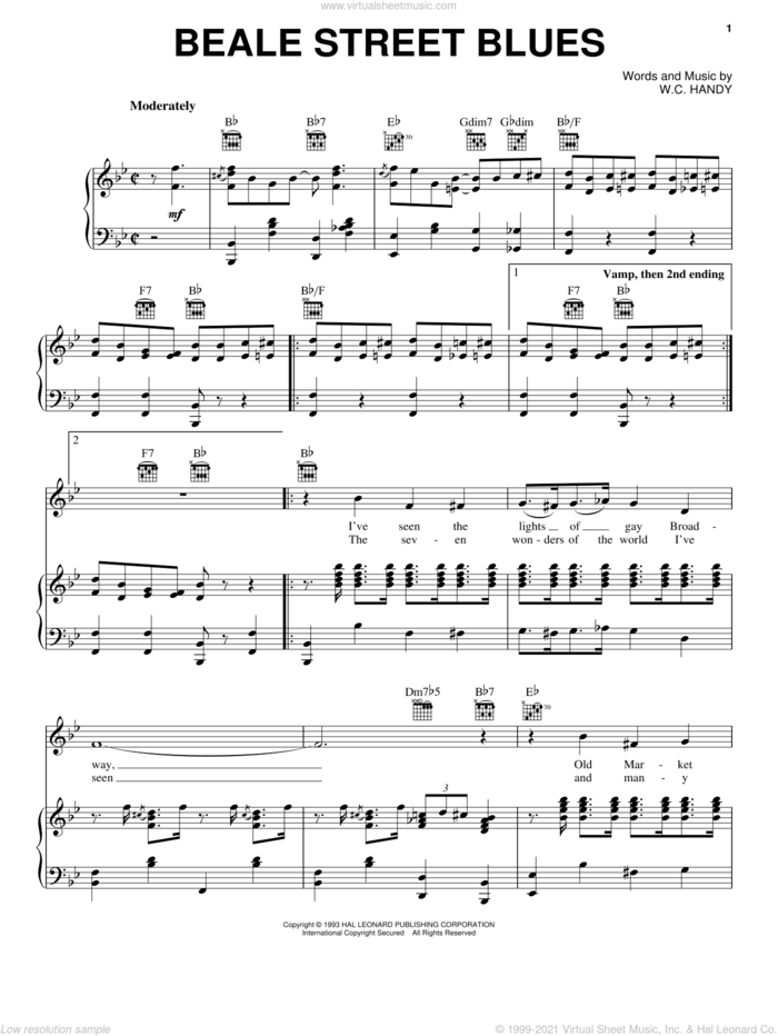 Beale Street Blues sheet music for voice, piano or guitar by W.C. Handy, intermediate skill level