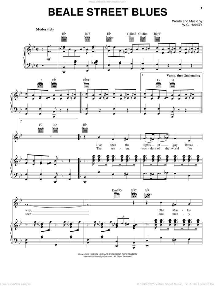 Beale Street Blues sheet music for voice, piano or guitar by W.C. Handy, intermediate skill level