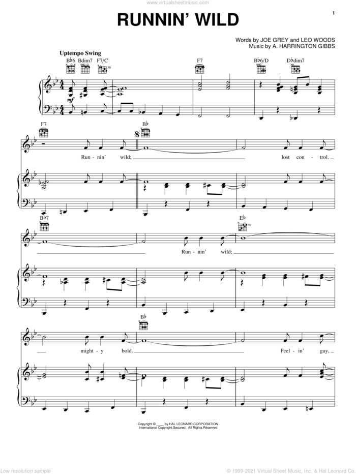 Runnin' Wild sheet music for voice, piano or guitar by Joe Grey, A. Harrington Gibbs and Leo Woods, intermediate skill level