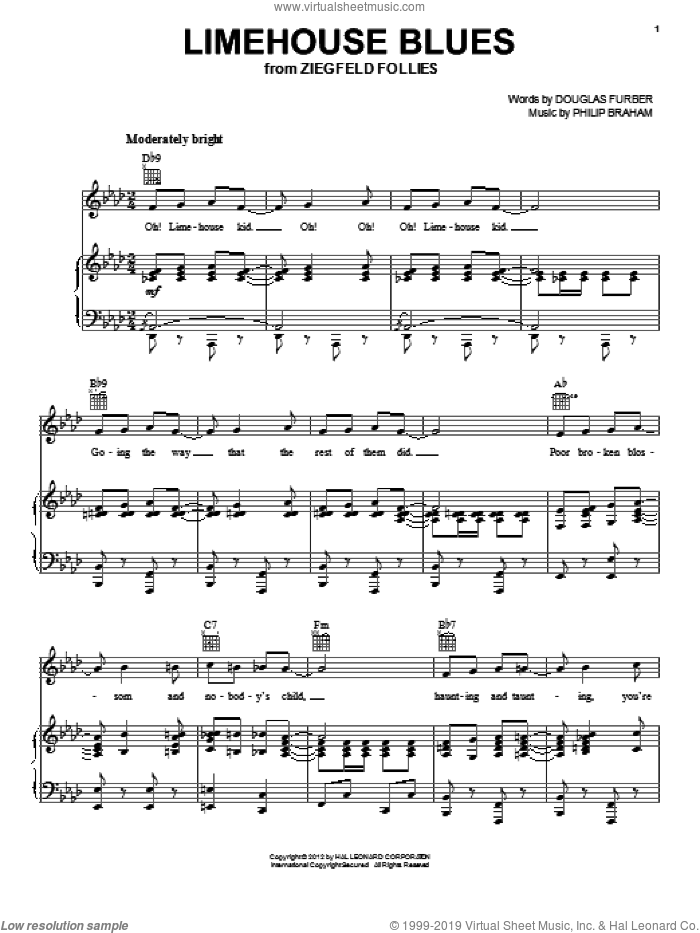 Limehouse Blues sheet music for voice, piano or guitar by Philip Braham and Douglas Furber, intermediate skill level