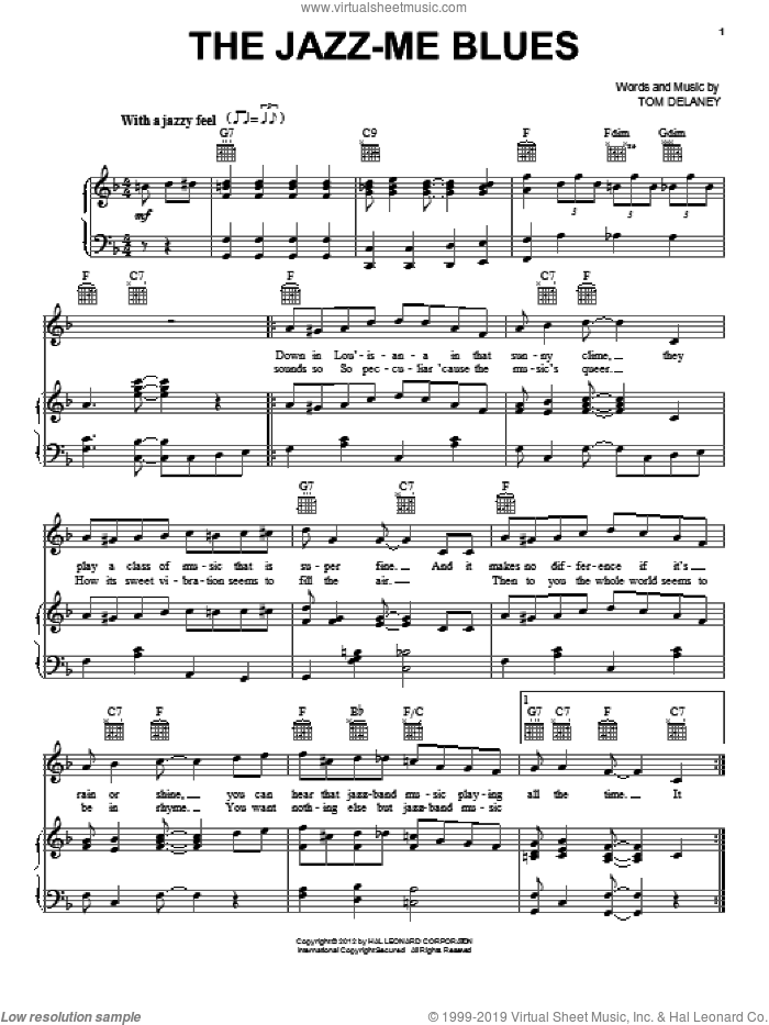 The Jazz-Me Blues sheet music for voice, piano or guitar by Bix Beiderbecke and Tom Delaney, intermediate skill level