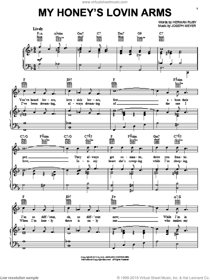 My Honey's Loving Arms sheet music for voice, piano or guitar by Herman Ruby and Joseph Meyer, intermediate skill level