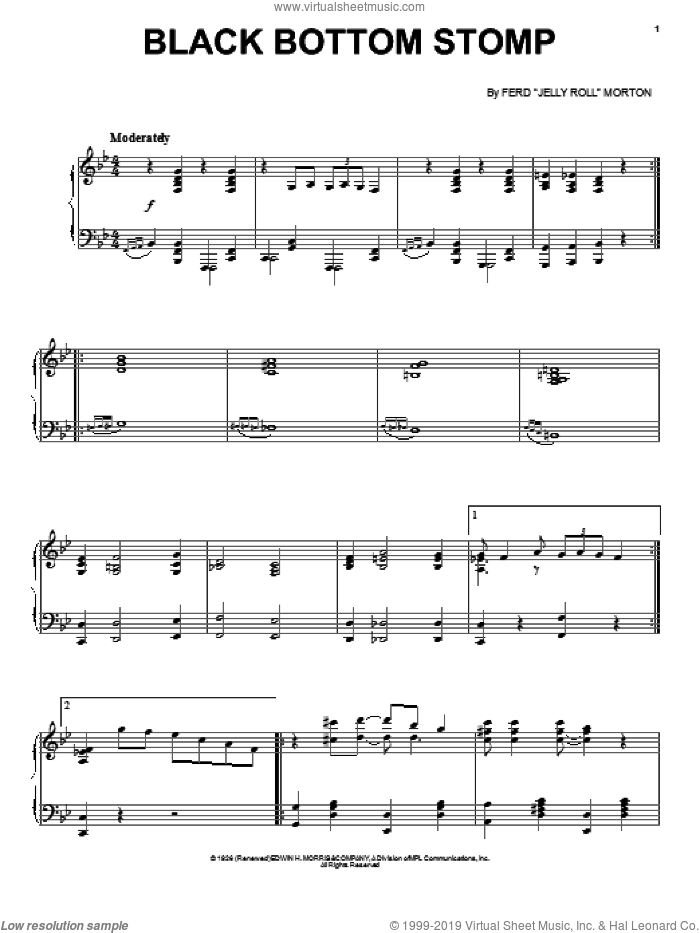 Black Bottom Stomp sheet music for voice, piano or guitar by Jelly Roll Morton, intermediate skill level