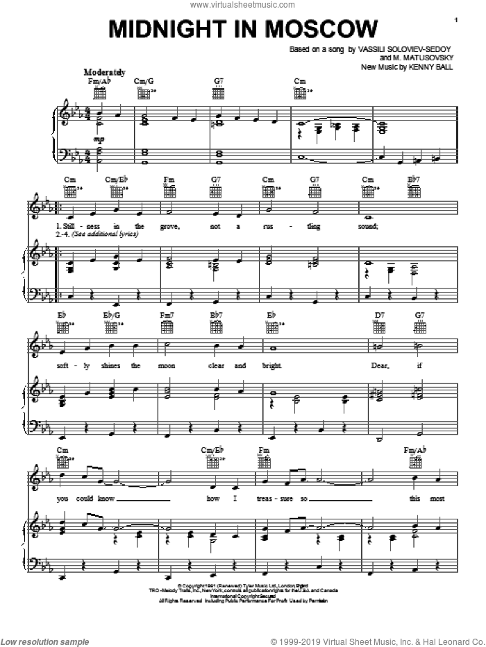 Midnight In Moscow sheet music for voice, piano or guitar by Kenny Ball, intermediate skill level