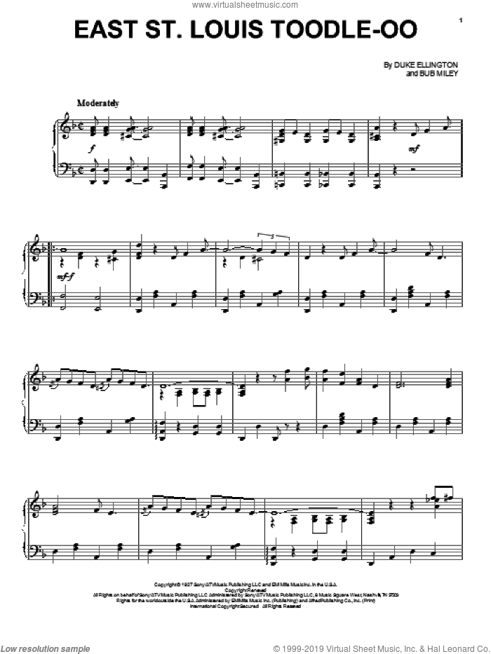 East St. Louis Toodle-Oo sheet music for voice, piano or guitar by Duke Ellington and Bubber Miley, intermediate skill level