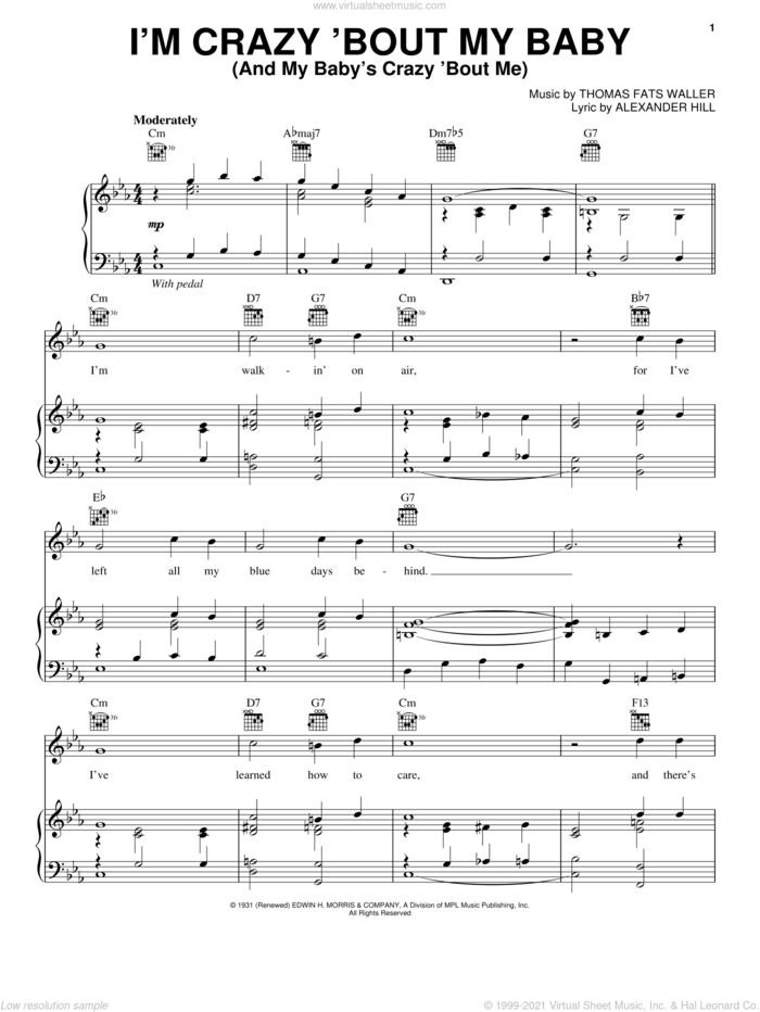 I'm Crazy 'Bout My Baby (And My Baby's Crazy 'Bout Me) sheet music for voice, piano or guitar by Alexander Hill and Thomas Waller, intermediate skill level