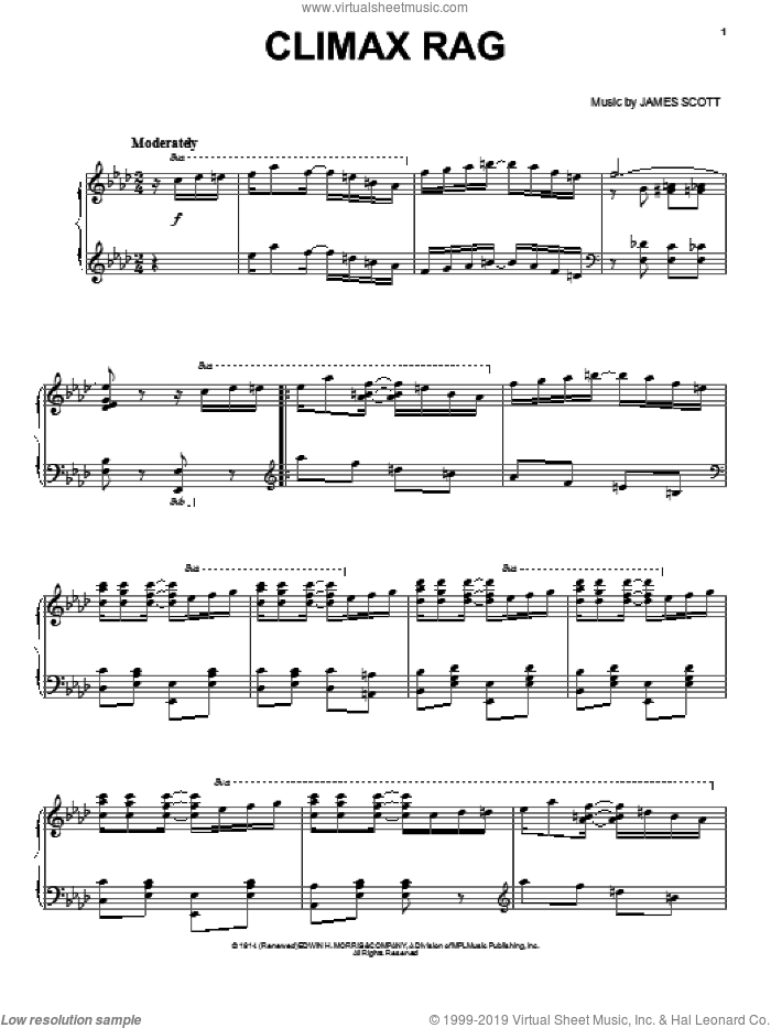 Climax Rag sheet music for voice, piano or guitar by James Scott, intermediate skill level