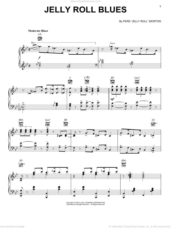 Jelly Roll Blues sheet music for voice, piano or guitar by Jelly Roll Morton, intermediate skill level