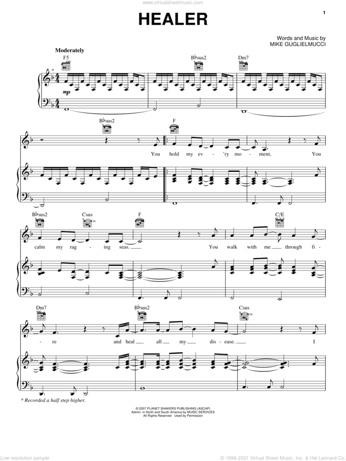 Healer sheet music for voice, piano or guitar by Kari Jobe and Mike Guglielmucci, intermediate skill level