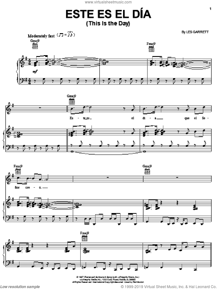 Este Es El Dia (This Is The Day) sheet music for voice, piano or guitar by Les Garrett, intermediate skill level
