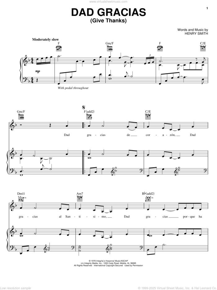 Dad Gracias (Give Thanks) sheet music for voice, piano or guitar by Henry Smith, intermediate skill level