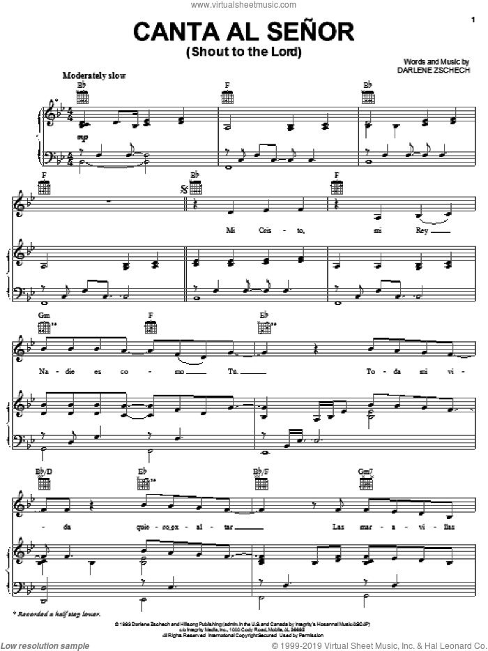 Canta Al Senor (Shout To The Lord) sheet music for voice, piano or guitar by Carman and Darlene Zschech, intermediate skill level