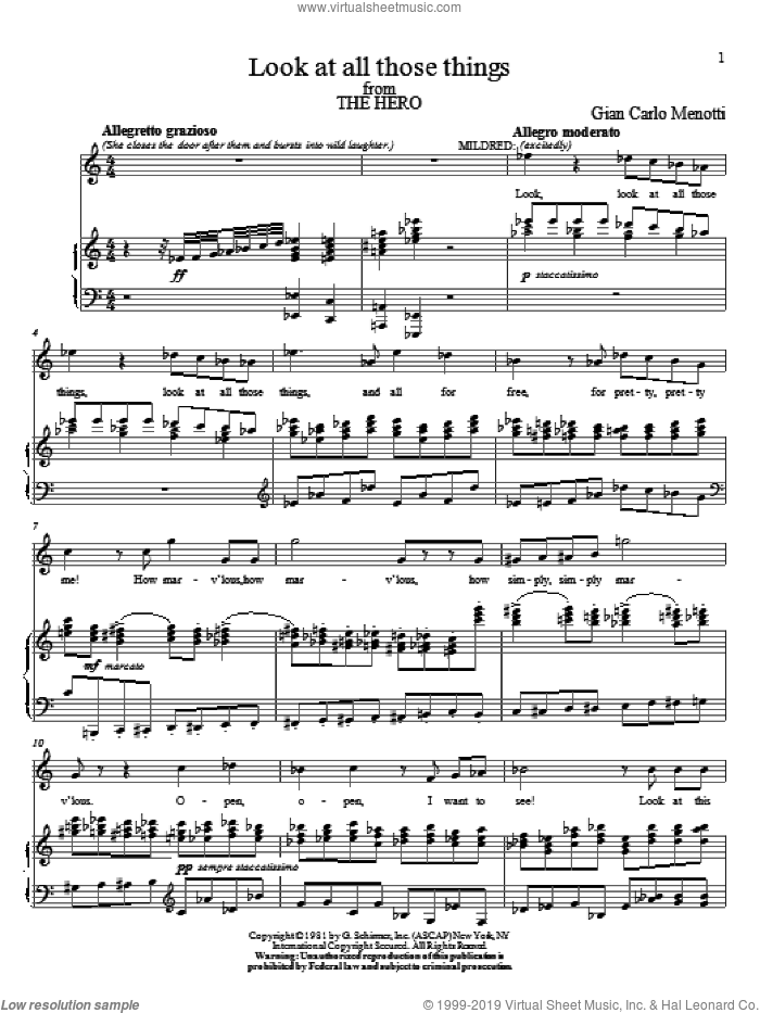 Look At All Those Things sheet music for voice and piano by Gian Carlo Menotti, classical score, intermediate skill level