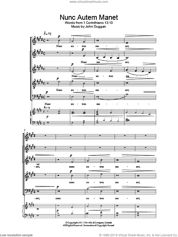 Nunc Autem Manet sheet music for choir (SATB: soprano, alto, tenor, bass) by John Duggan, intermediate skill level
