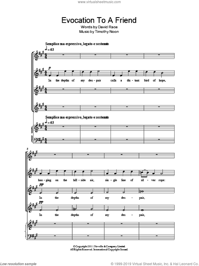 Evocation To A Friend sheet music for choir (SSA: soprano, alto) by Timothy Noon and David Race, intermediate skill level