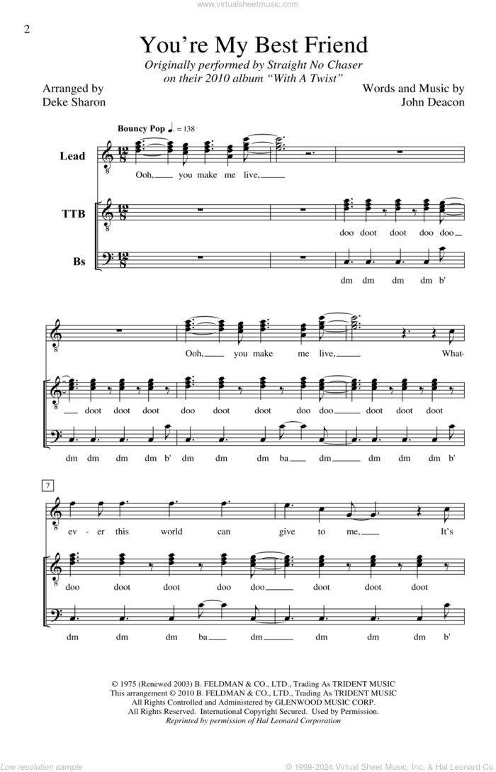 You're My Best Friend (arr. Deke Sharon) sheet music for choir (TTBB: tenor, bass) by Queen and Deke Sharon, intermediate skill level