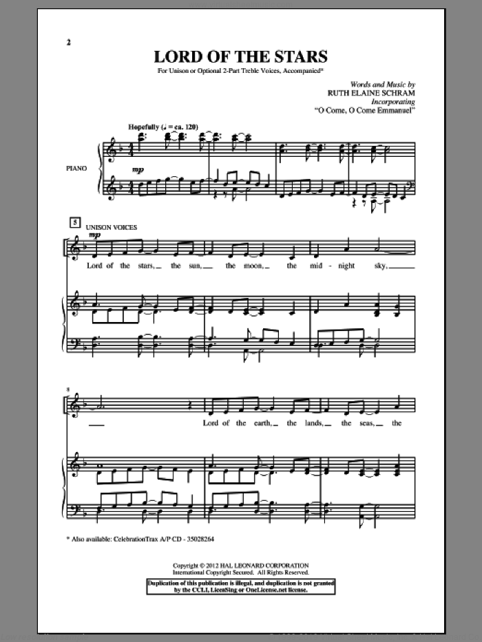 Lord Of The Stars sheet music for choir (Unison) by Ruth Elaine Schram, intermediate skill level